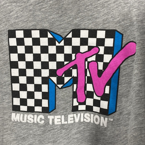 MTV Checkered Logo Heathered Gray Tee Size large - Picture 2 of 5